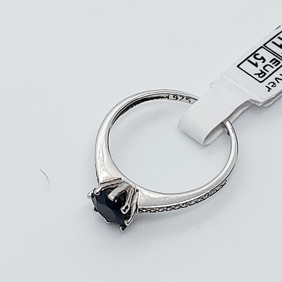 SAPPHIRE BLUE RING WITH CZ SIMULATED DIAMONDS, 925SS - Picture 5 of 6